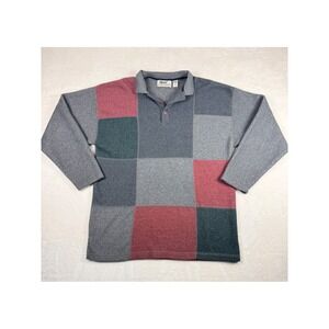 Vintage Mens Large Long Sleeve Colorblock Polo Grandpacore 90s Fleece Pullover